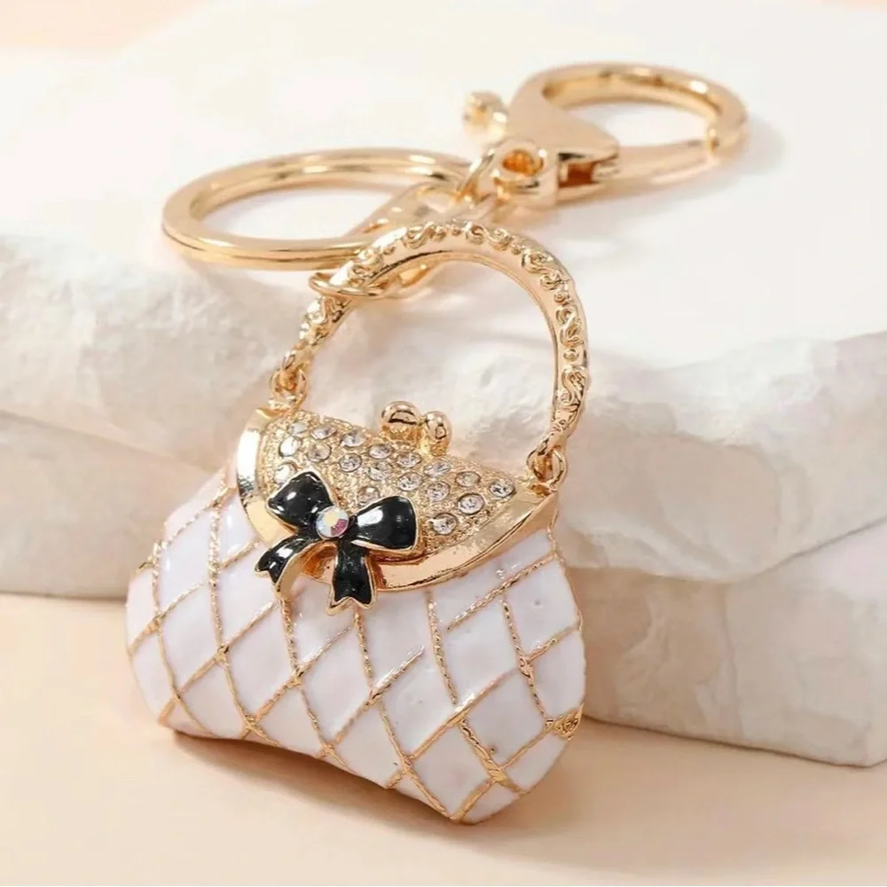 New Creative Cute Artificial Diamond-inlaid Metal Mini Handbag Keychain